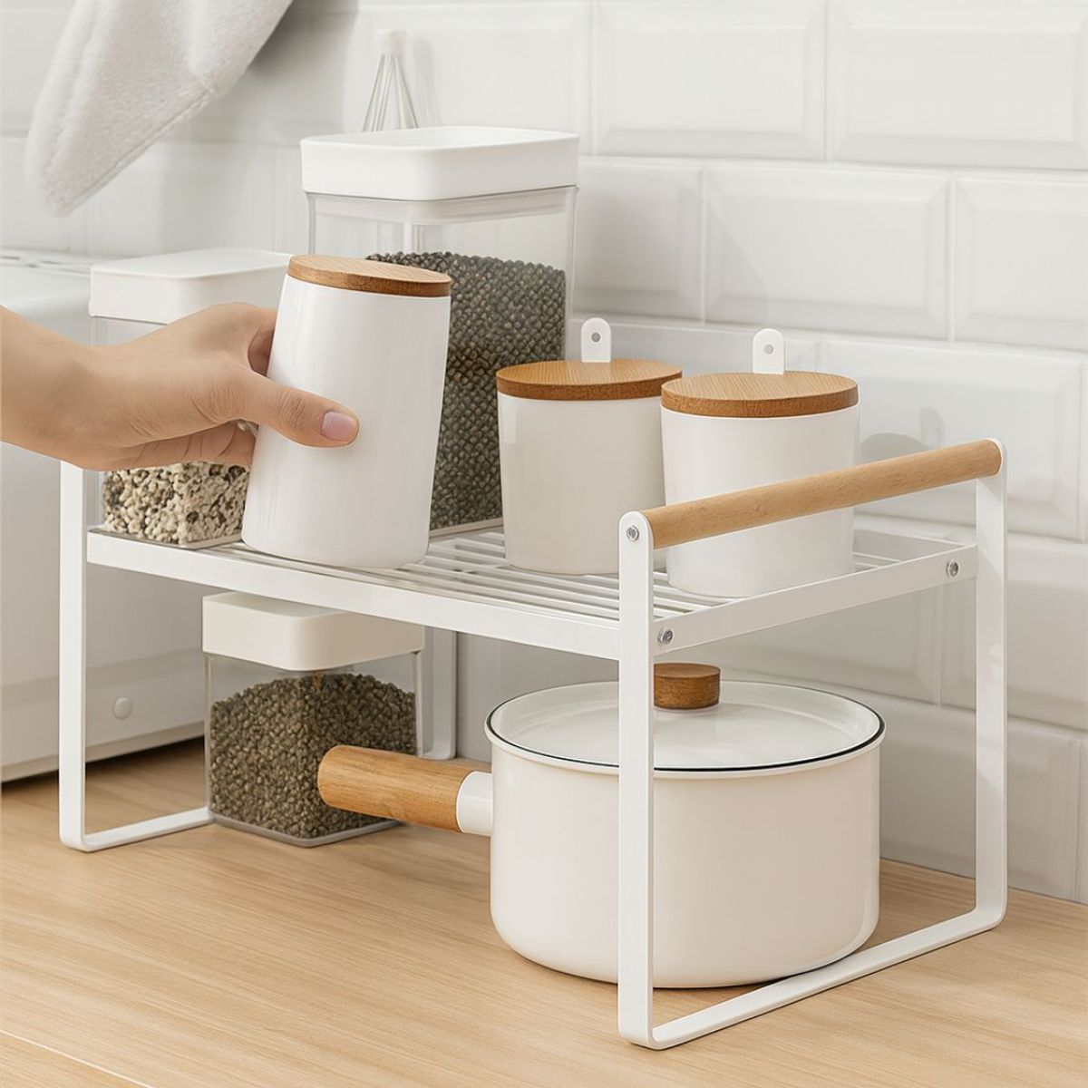 BAZUCA - Estante Repisa Organizador Multiuso Cocina Acero Madera 34cm - Blanca