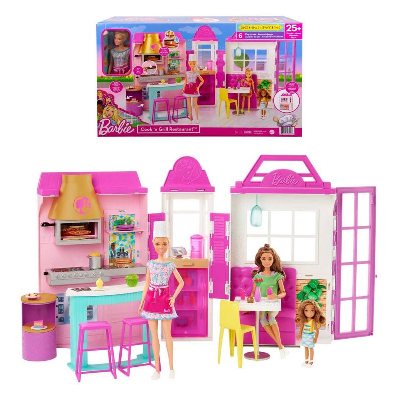 BARBIE - Muñeca Barbie restaurante con accesorios y área de juego