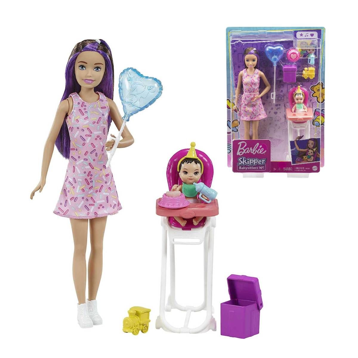 BARBIE - Sets De Barbie Skipper Niñera - Pelo Castaño Con Violeta