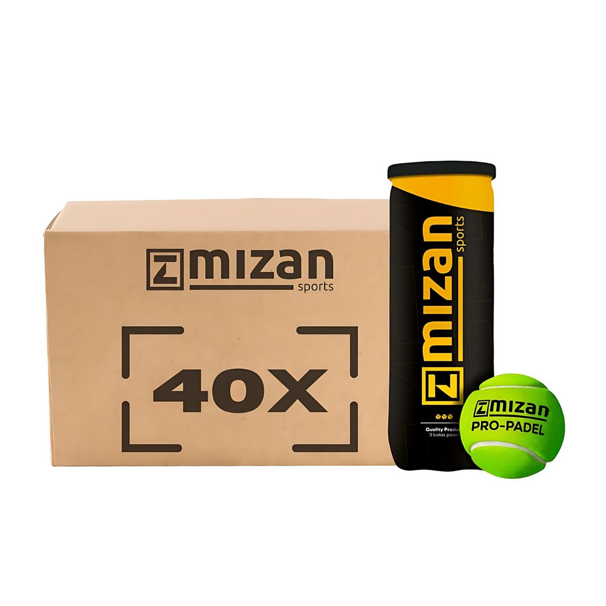 MIZAN - Caja 40 Tarros Pelotas Pro Pádel Mizan x3 - 120 Pelotas Profesionales con Presión