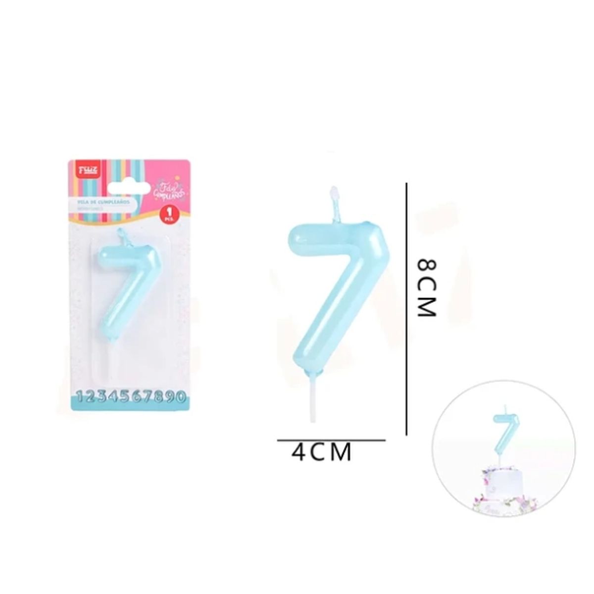 GENERICO - Vela De Cumpleaños Celeste Aperlado Numero 7