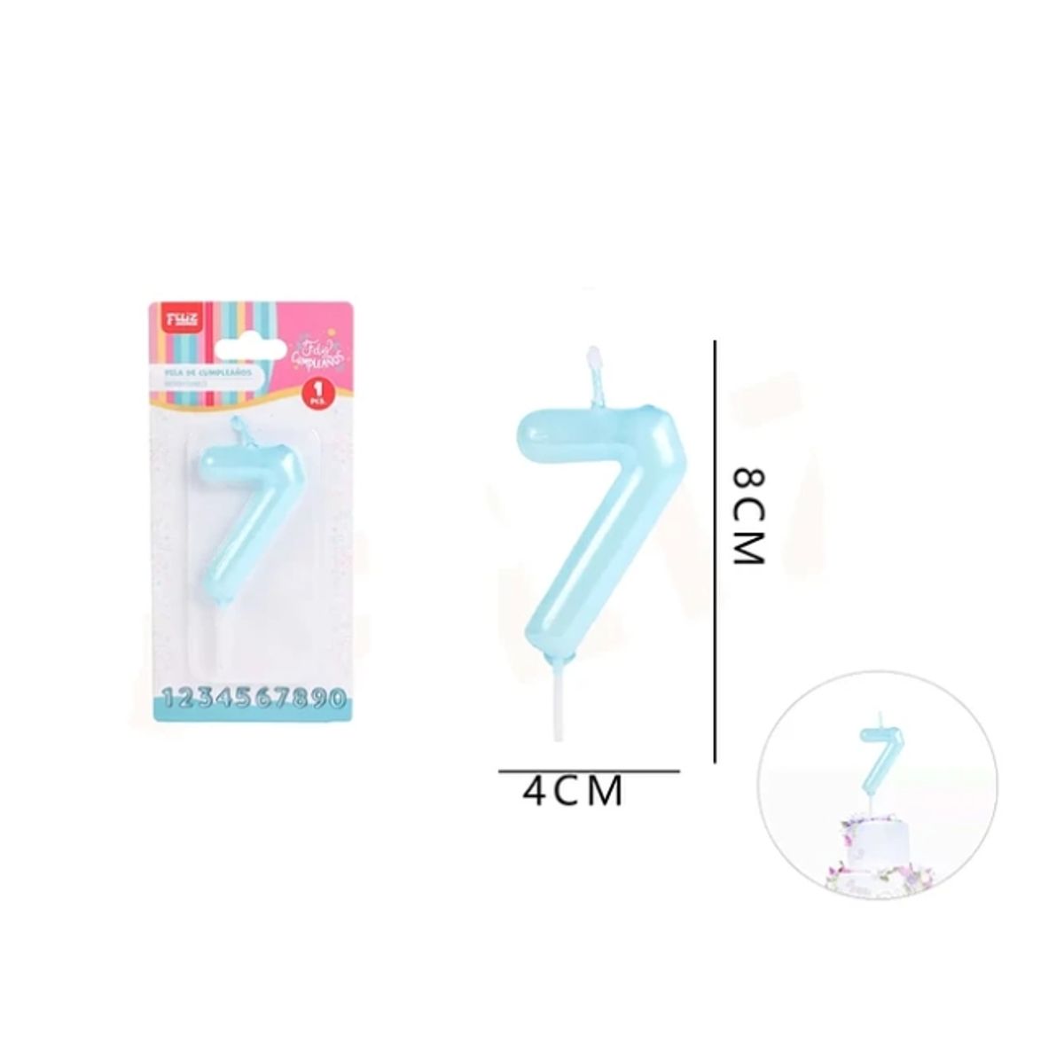 GENERICO - Vela De Cumpleaños Celeste Aperlado Numero 7