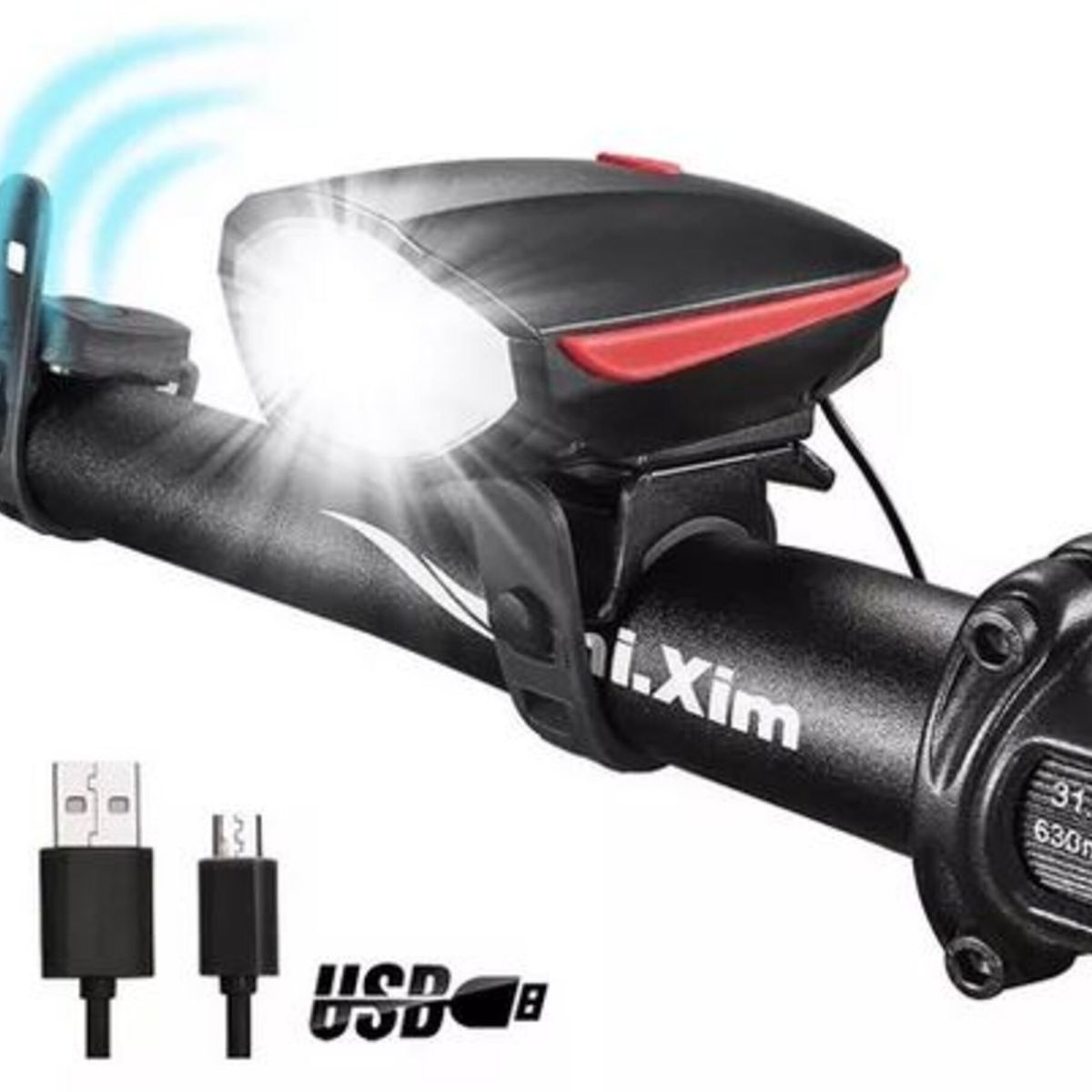 GENERICO - Luz Recargable bicicleta Bocina usb 250 lms Color Rojo