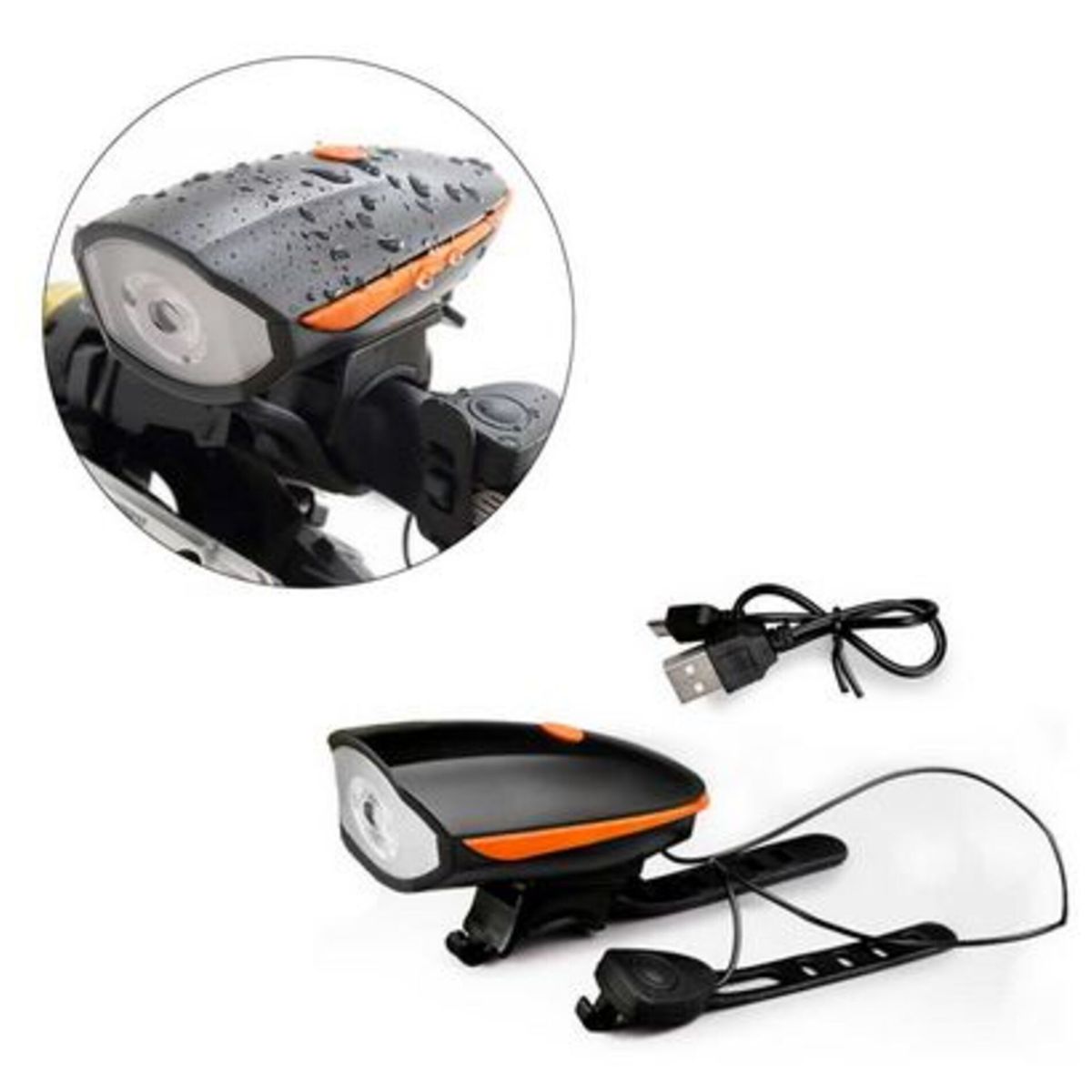 GENERICO - Luz  Bicicleta Recargable Bocina usb 250 lms Color NEGRO