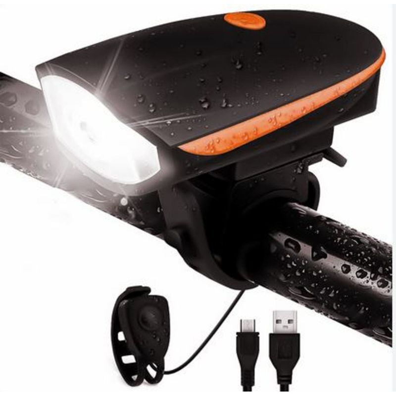 GENERICO - Luz  Bicicleta Recargable Bocina usb 250 lms Color Naranjo