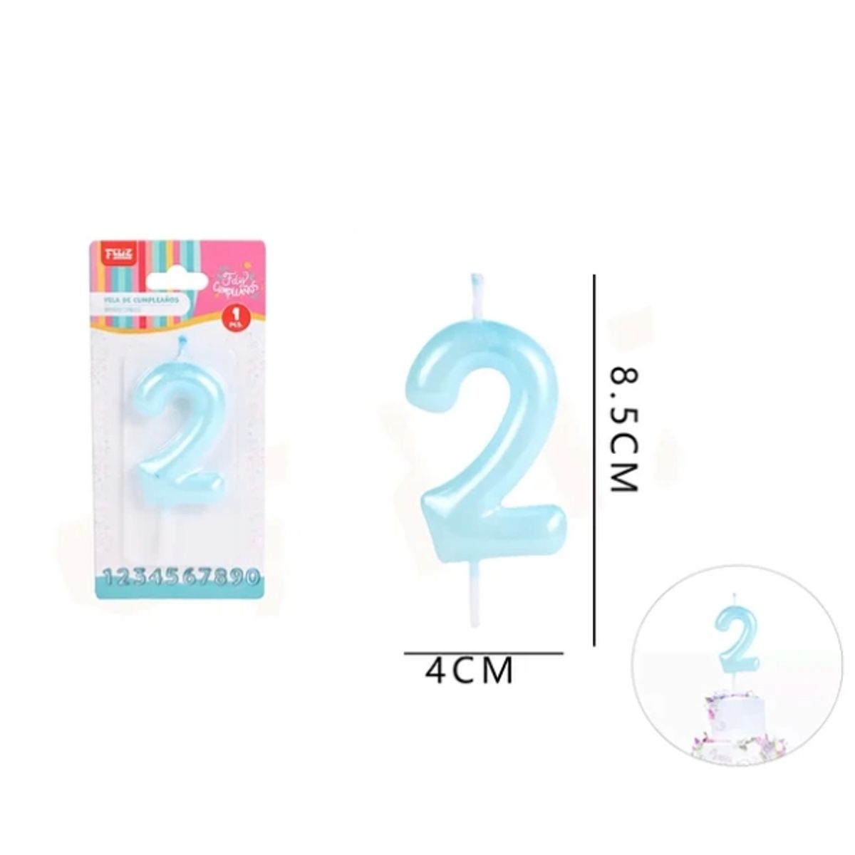 GENERICO - Vela De Cumpleaños Celeste Aperlado Numero 2