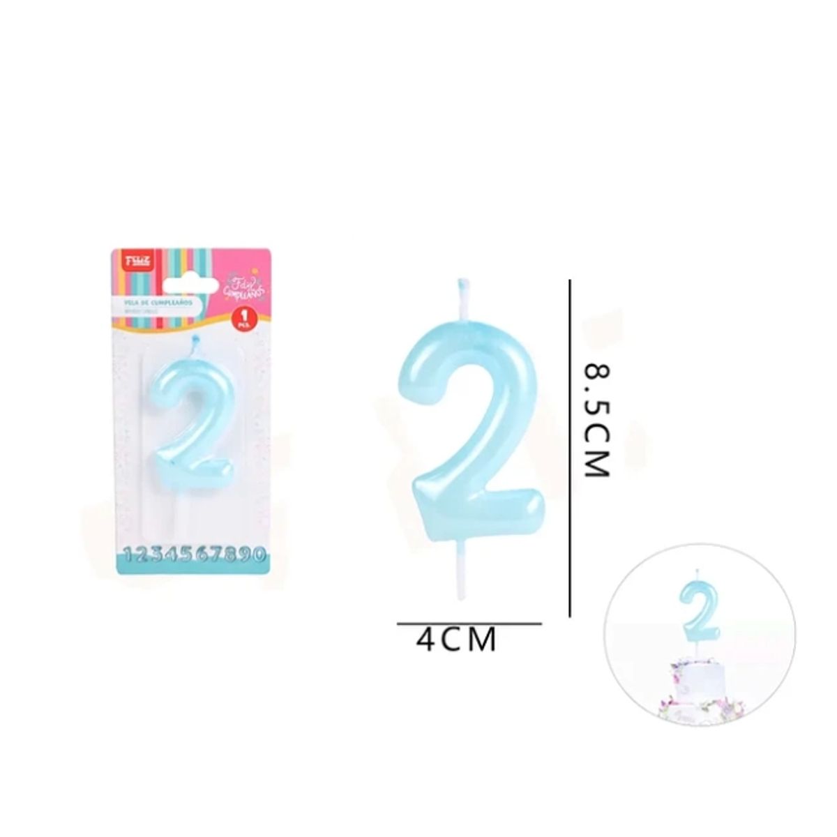 GENERICO - Vela De Cumpleaños Celeste Aperlado Numero 2