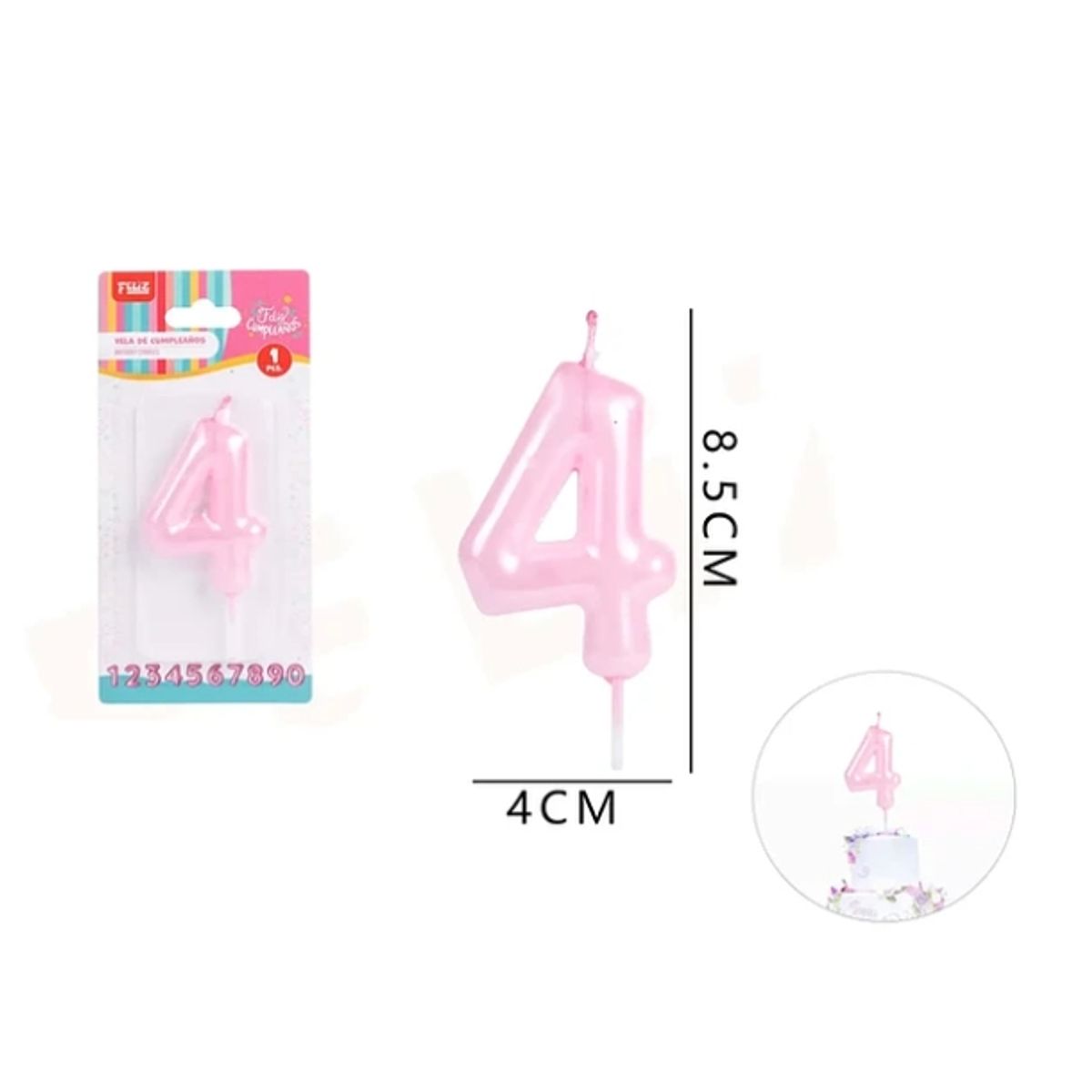 GENERICO - Vela De Cumpleaños Rosado Aperlado Numero 4