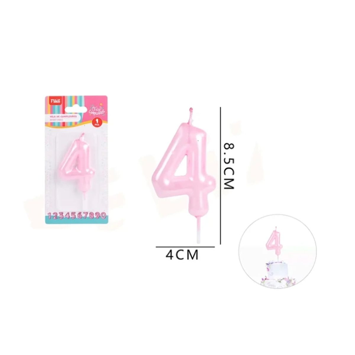 GENERICO - Vela De Cumpleaños Rosado Aperlado Numero 4