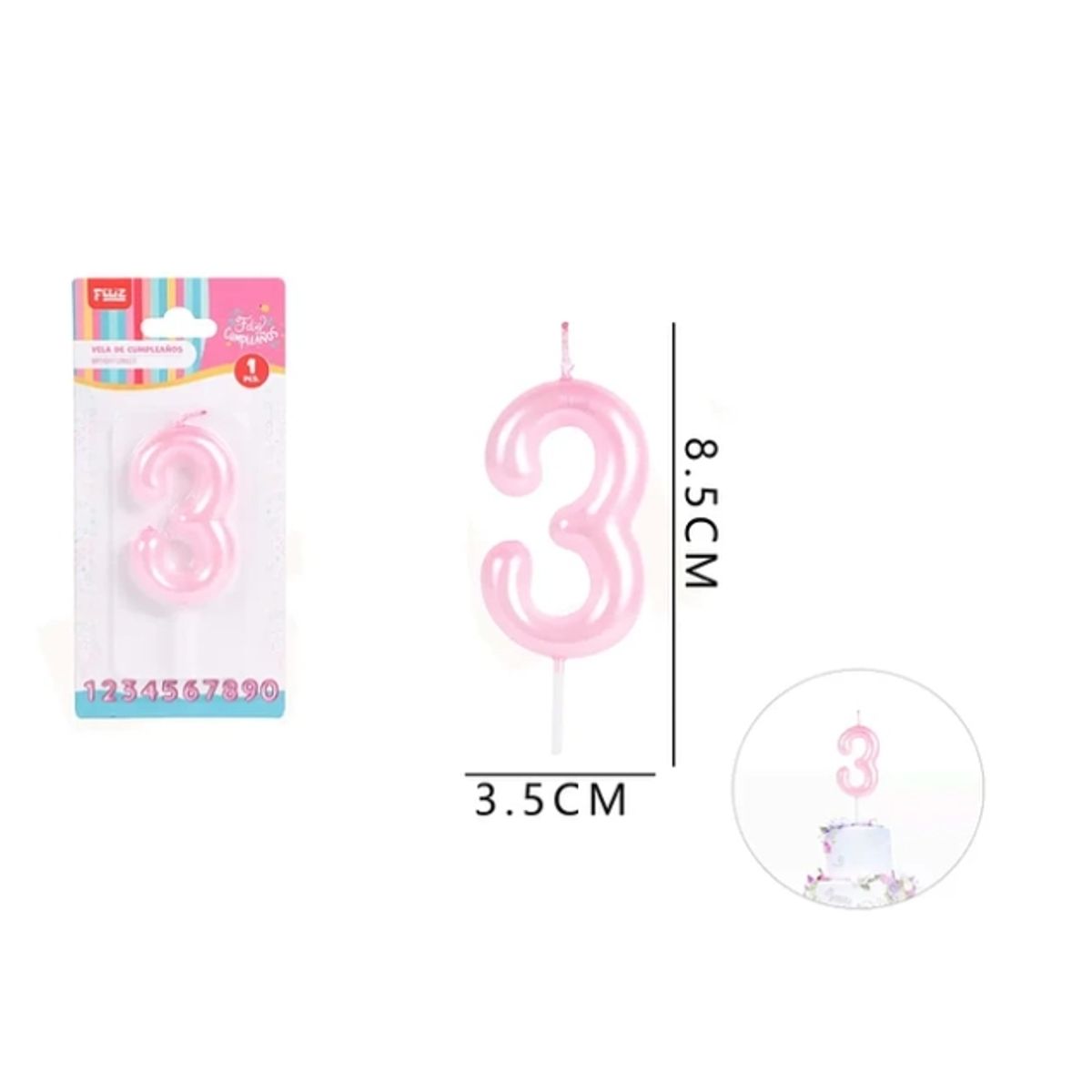 GENERICO - Vela De Cumpleaños Rosado Aperlado Numero 3