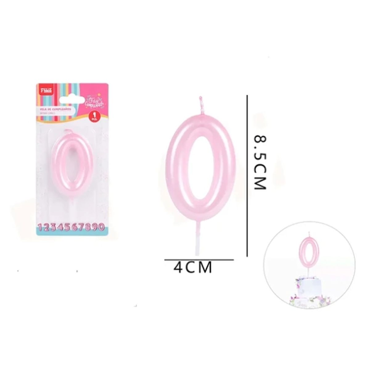 GENERICO - Vela De Cumpleaños Rosado Aperlado Numero 0
