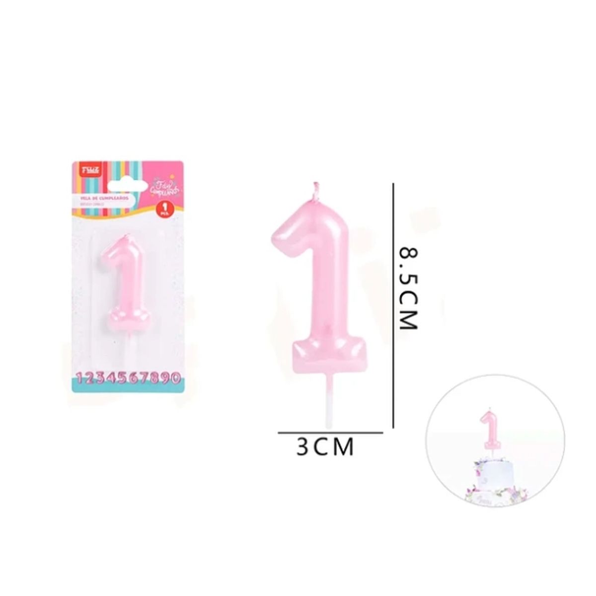 GENERICO - Vela De Cumpleaños Rosado Aperlado Numero 1