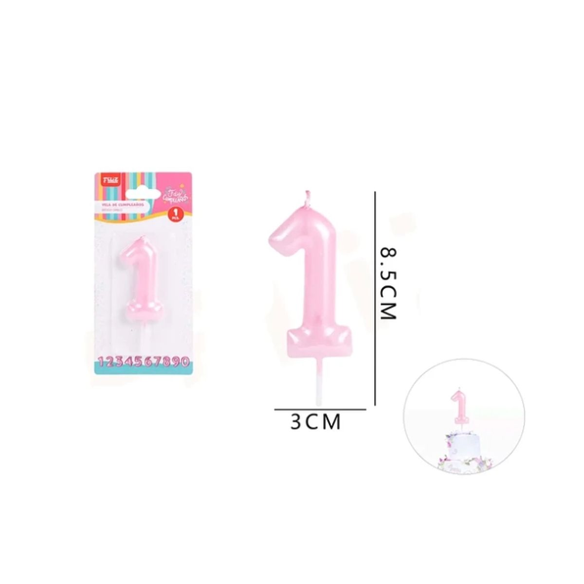 GENERICO - Vela De Cumpleaños Rosado Aperlado Numero 1
