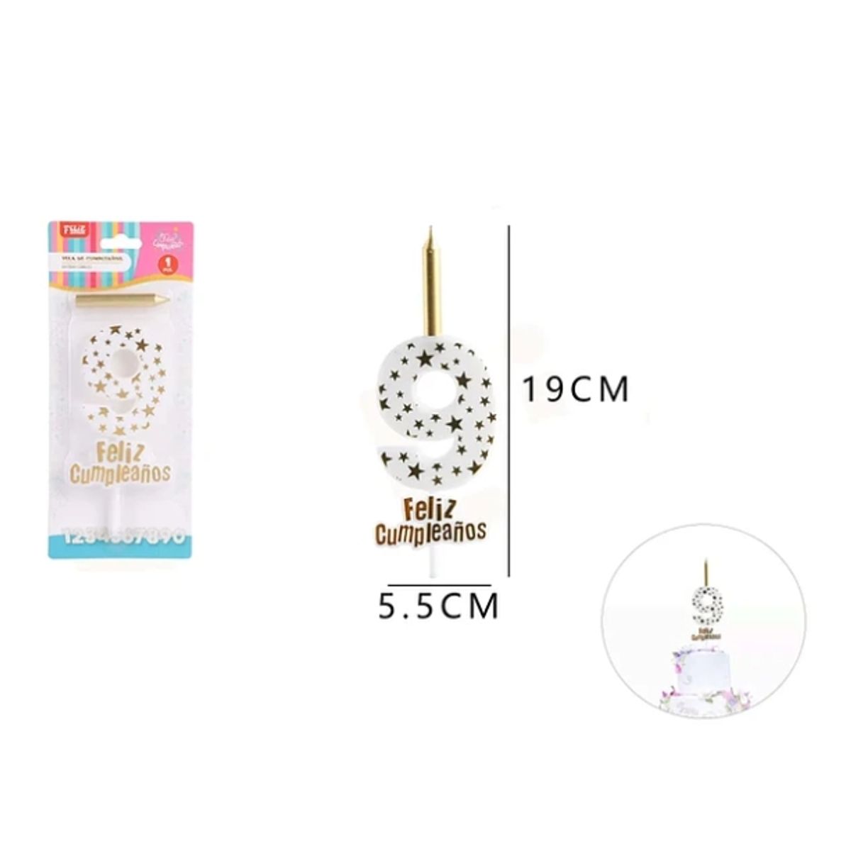 GENERICO - Velas De Número 9 Dorado Circulos