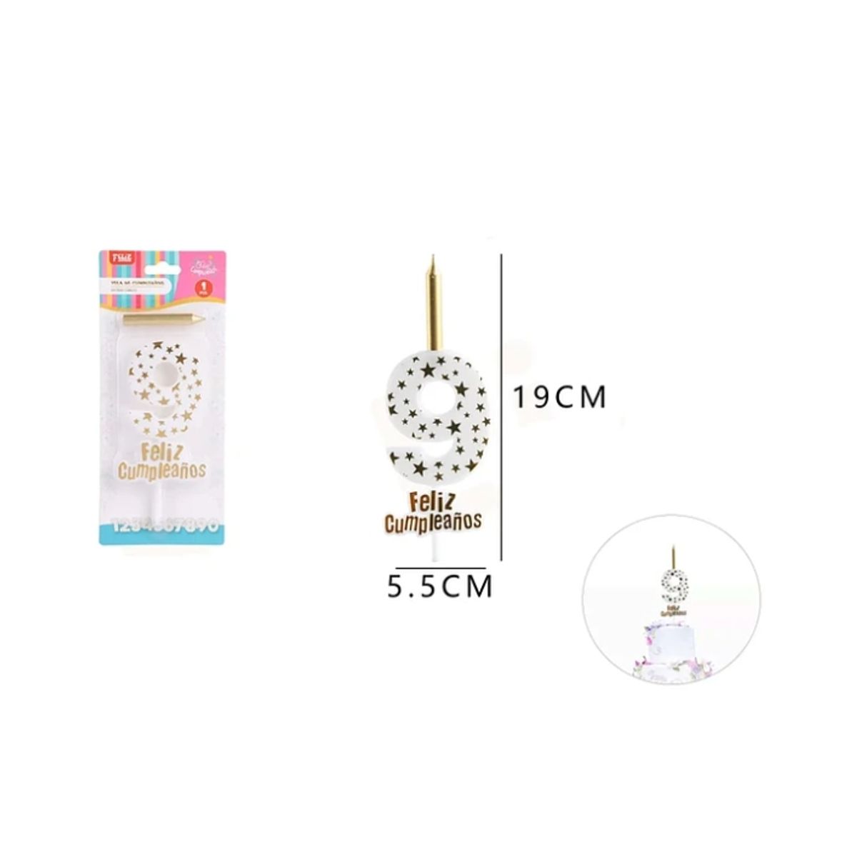 GENERICO - Velas De Número 9 Dorado Circulos