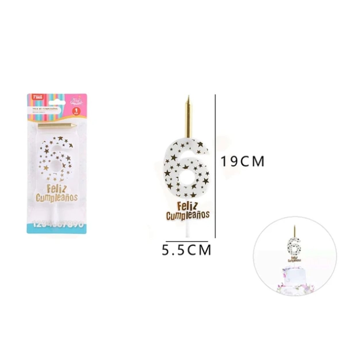 GENERICO - Velas De Número 6 Dorado Circulos