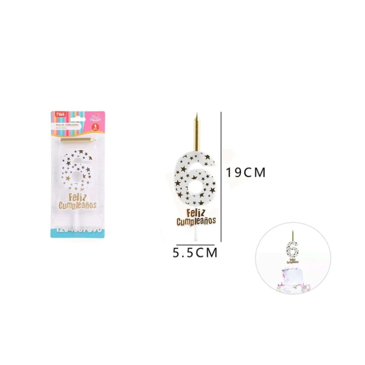 GENERICO - Velas De Número 6 Dorado Circulos