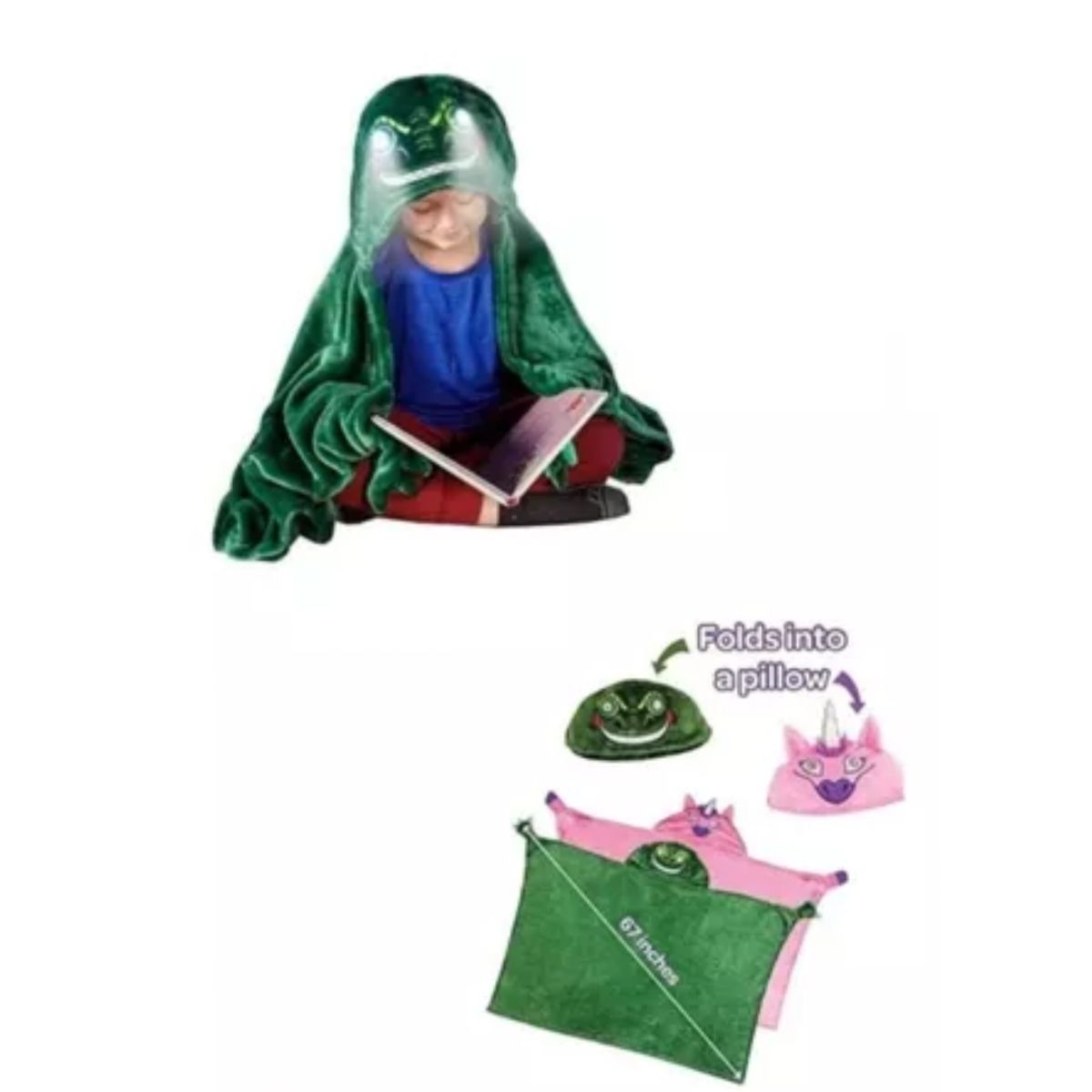 GENERICO - Frazada Con Luces Led MantaCapucha Infantil Poncho De PolarColor Verde