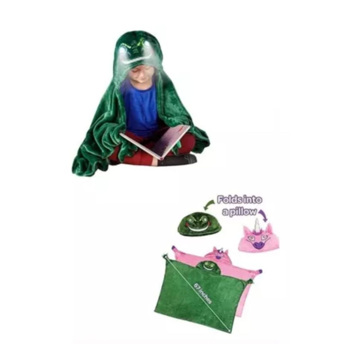 GENERICO - Frazada Con Luces Led MantaCapucha Infantil Poncho De PolarColor Verde