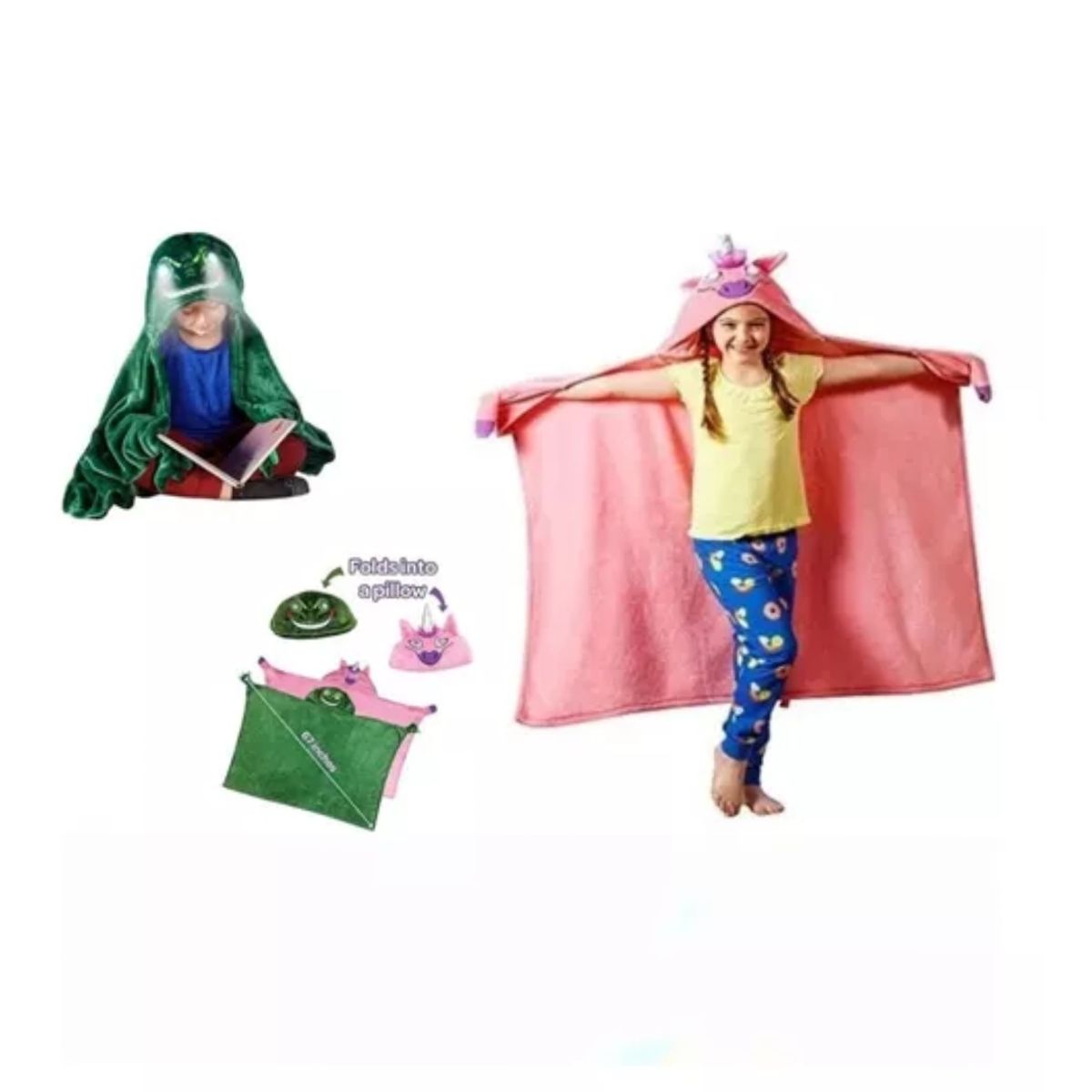 GENERICO - Frazada Con Luces Led MantaCapucha Infantil Poncho De PolarColor Verde