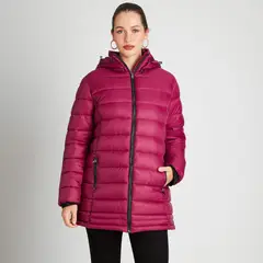 CURVI - Parka Larga Con Gorro Magenta