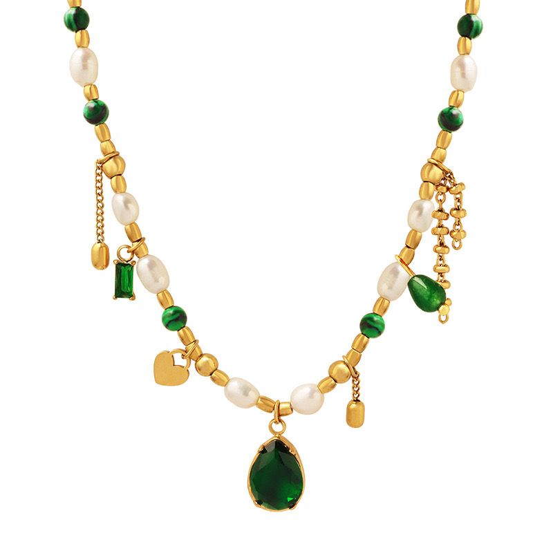LUX JOYAS - Collar Baño Oro 18k Turquesa Perla Esmeralda