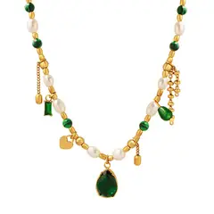 LUX JOYAS - Collar Baño Oro 18k Turquesa Perla Esmeralda