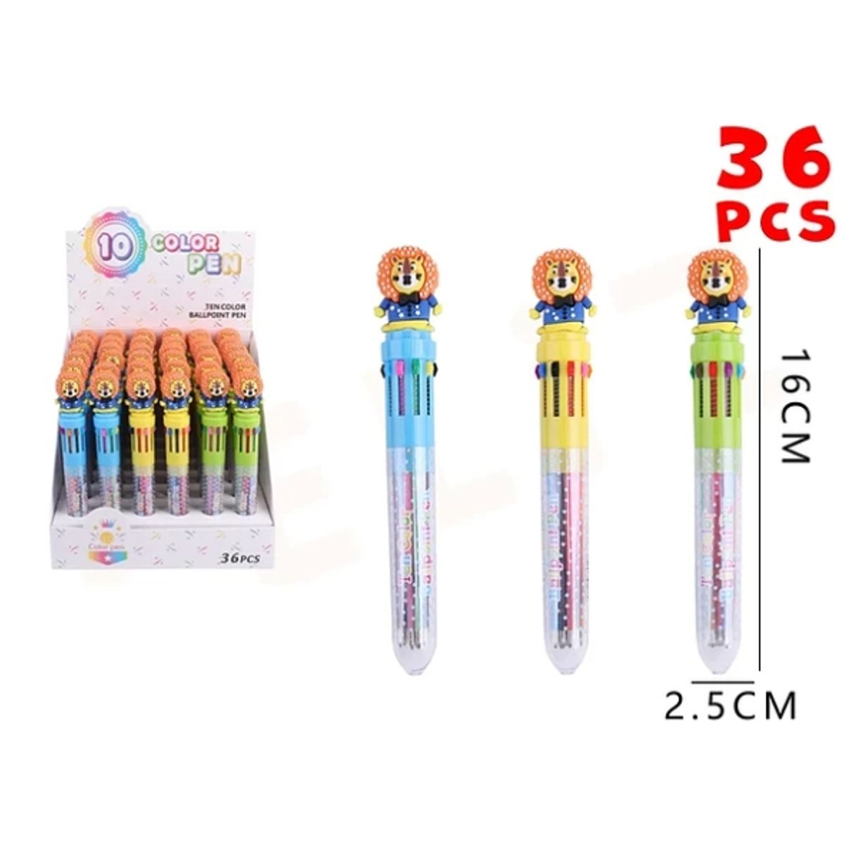 GENERICO - Lapicera Multicolor León 15525cm 36pcs