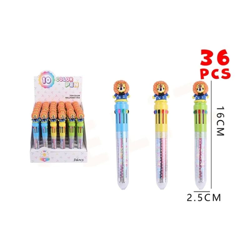 GENERICO - Lapicera Multicolor León 15525cm 36pcs