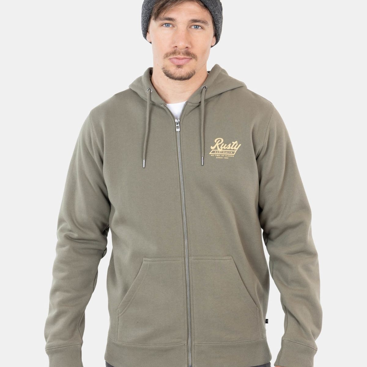 RUSTY - Poleron No Time Full Zip Verde Hombre Rusty