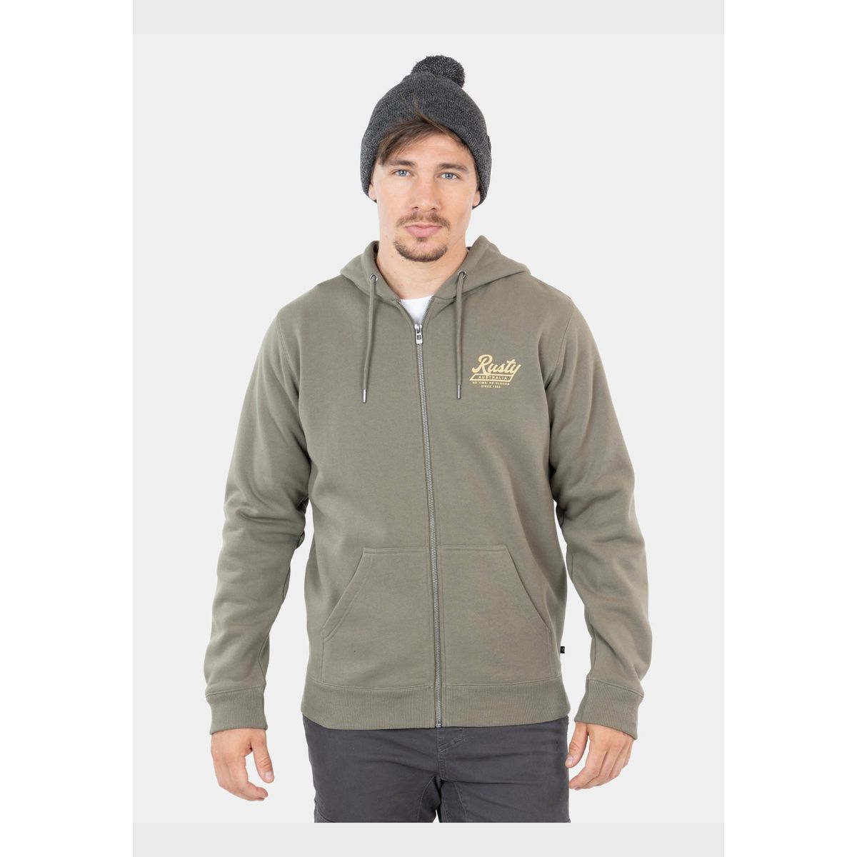RUSTY - Poleron No Time Full Zip Verde Hombre Rusty
