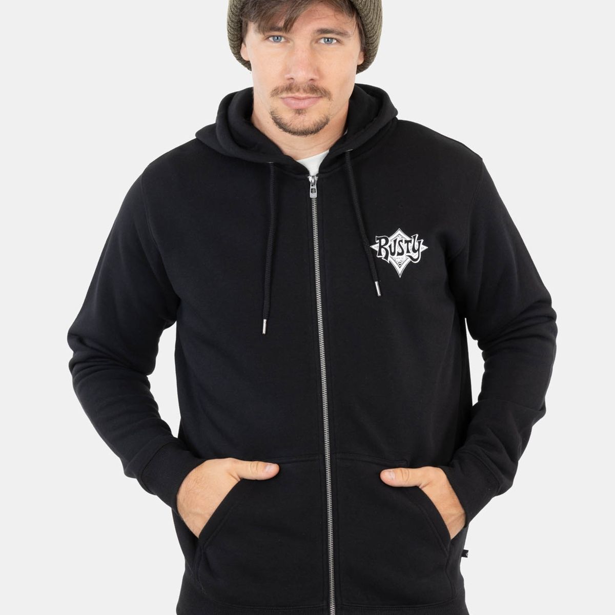 RUSTY - Poleron Retro Surf Full Zip Negro Hombre Rusty