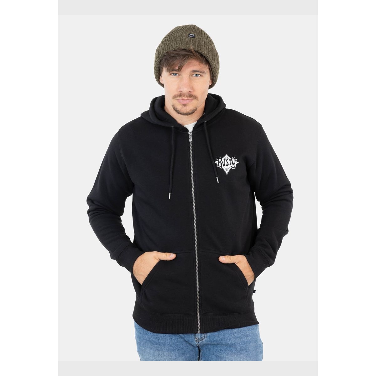 RUSTY - Poleron Retro Surf Full Zip Negro Hombre Rusty