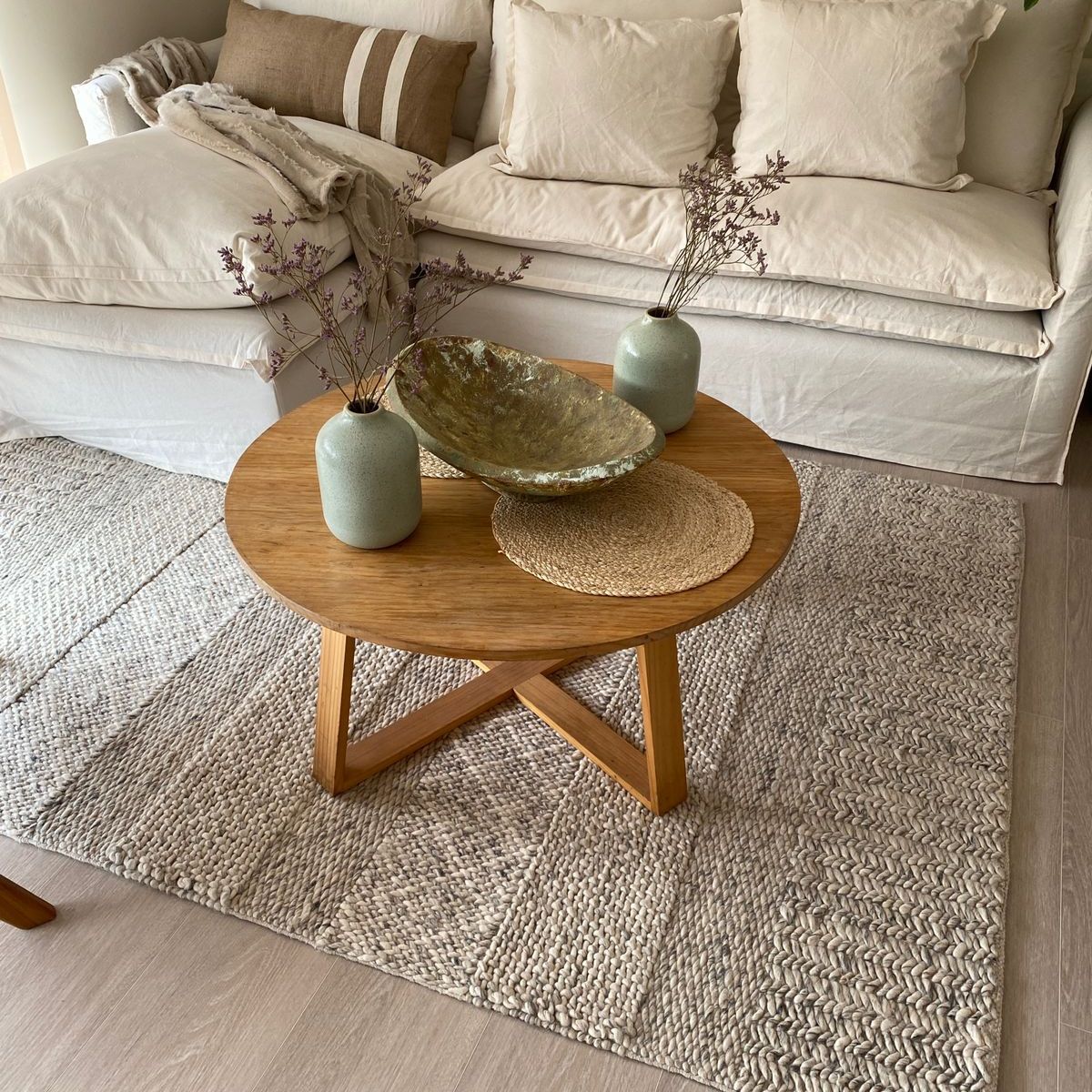 TAIKKEE - MESA DE CENTRO RUSTICA REDONDA COLOR ROBLE