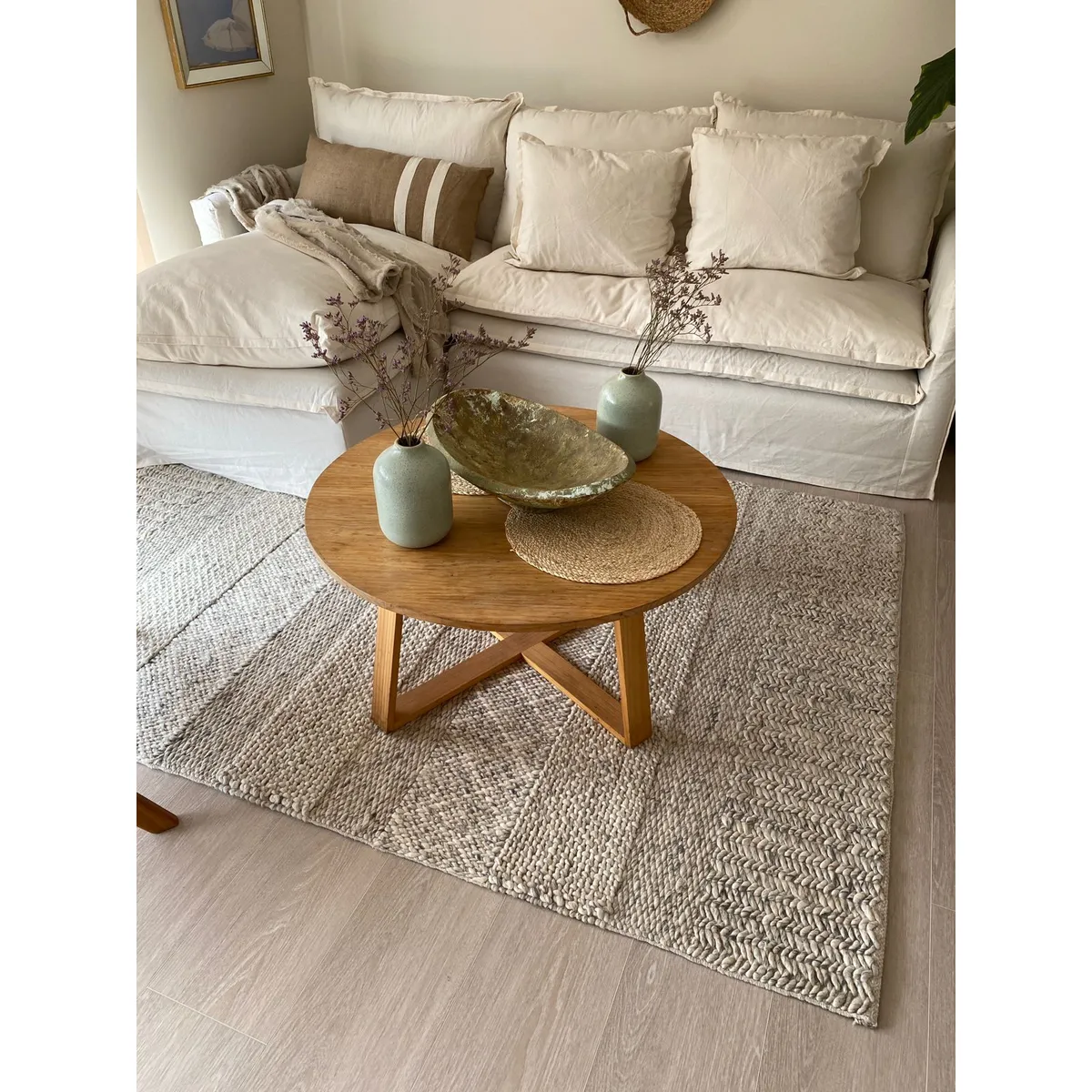 TAIKKEE - MESA DE CENTRO RUSTICA REDONDA COLOR ROBLE