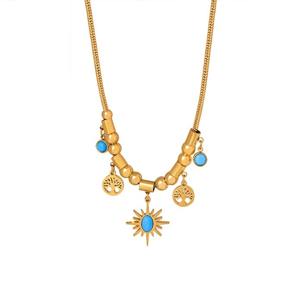 LUX JOYAS - Collar Baño Oro 18k Árbol Vida Crisocola