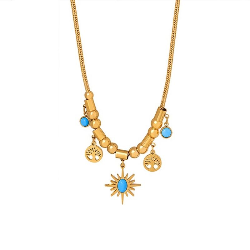 LUX JOYAS - Collar Baño Oro 18k Árbol Vida Crisocola