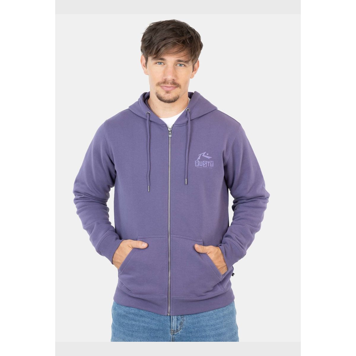 RUSTY - Poleron Destroyed Full Zip Morado Hombre Rusty