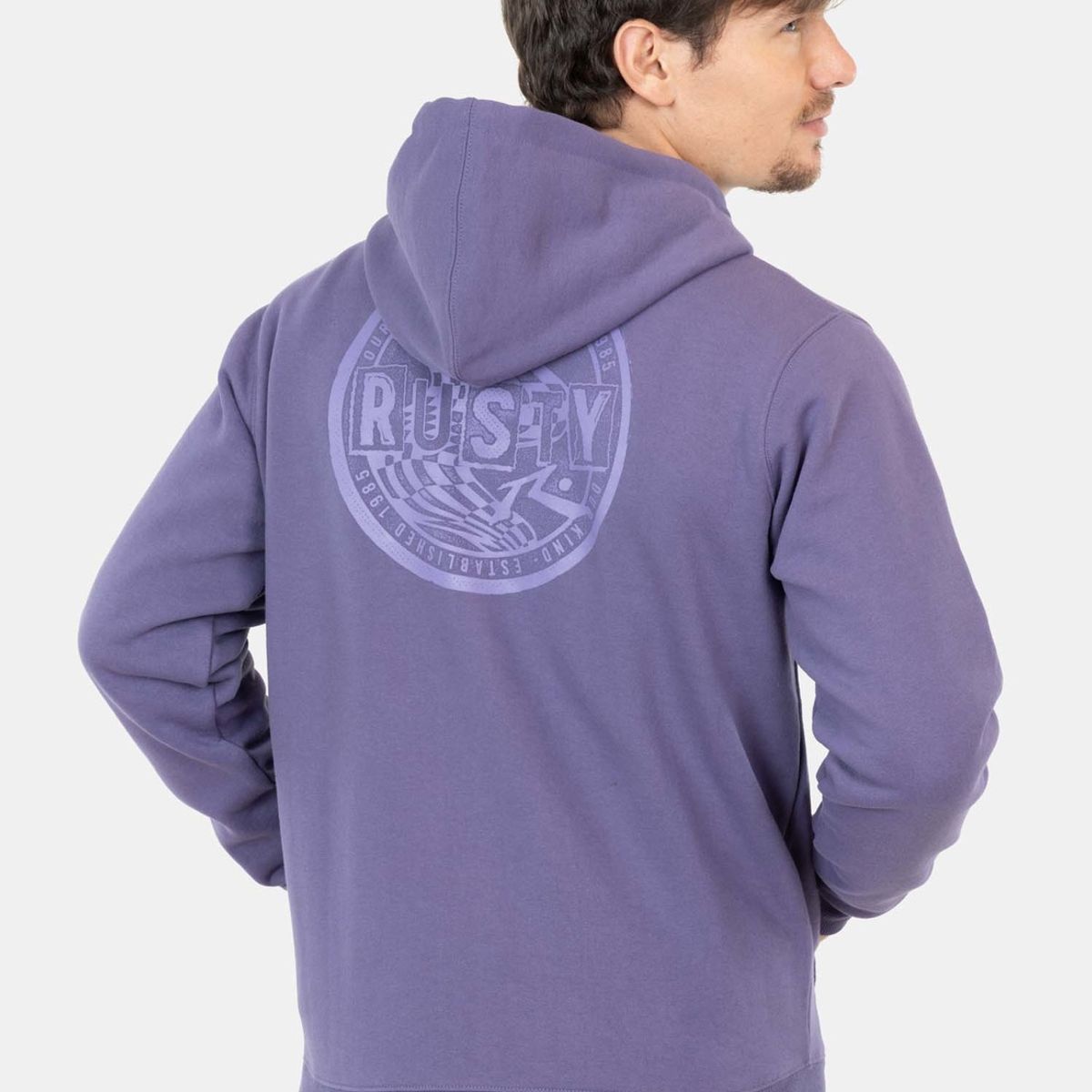 RUSTY - Poleron Destroyed Full Zip Morado Hombre Rusty