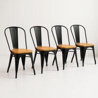 Pack de 4 sillas Tolix con asiento de madera Clara - Negras