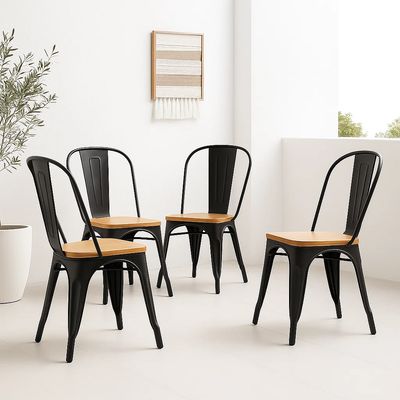 Imagen 2 del producto Pack de 4 sillas Tolix con asiento de madera Clara - Negras