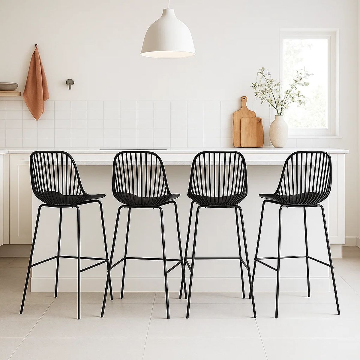 KLIK - Pack de 4 Taburetes Piso Bar Tropea Alto - Negro KLIK