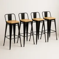 Pack de 4 Taburetes Tolix Con Asiento De Madera Clara - Negros