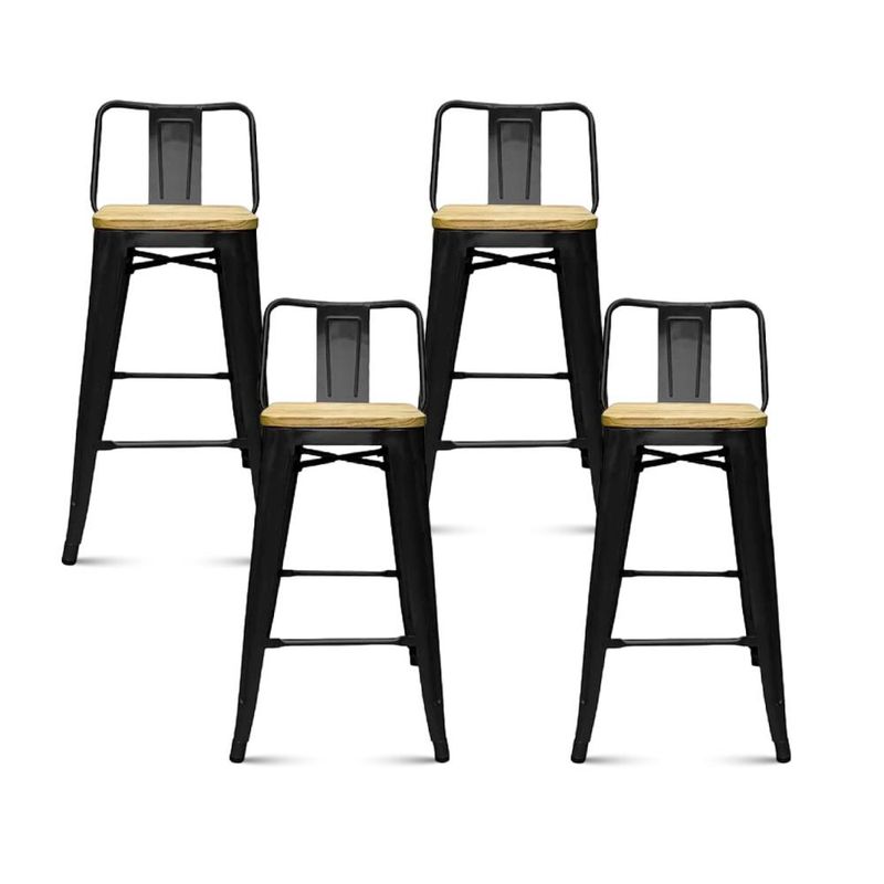 KLIK - Pack de 4 Taburetes Tolix Con Asiento De Madera Clara - Negros