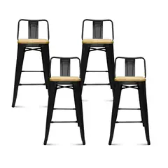 KLIK - Pack de 4 Taburetes Tolix Con Asiento De Madera Clara - Negros