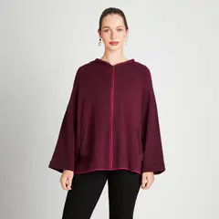 CURVI - Poncho Manga Larga Con Gorro Magenta