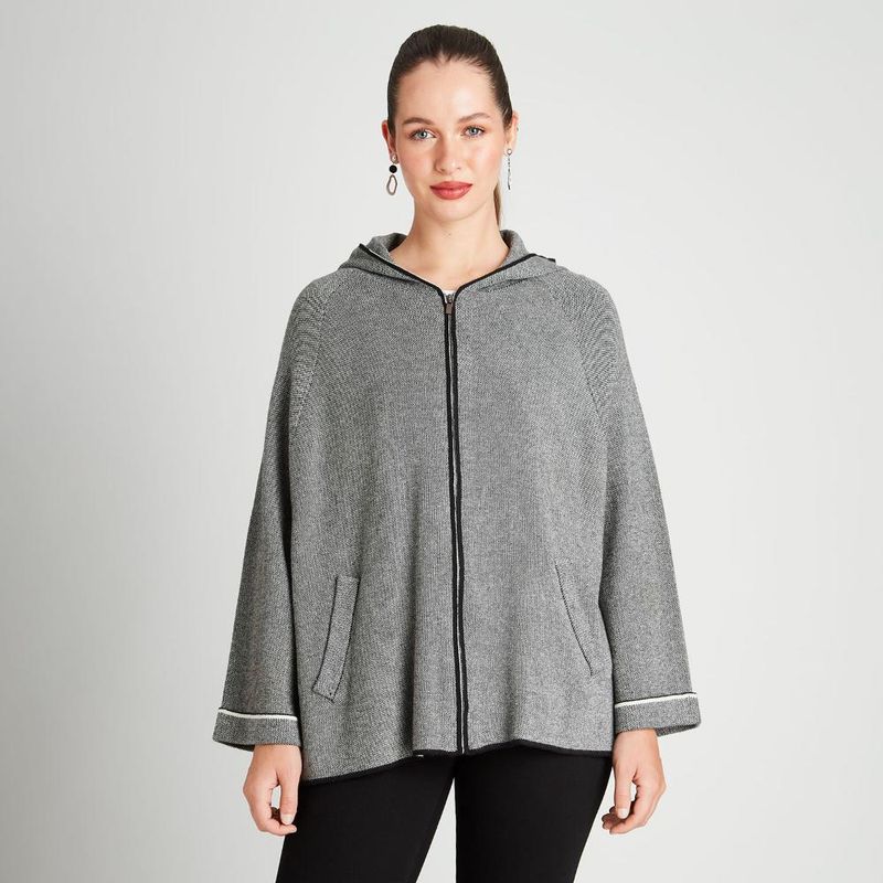 CURVI - Poncho Manga Larga Con Gorro Gris CURVI