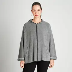 CURVI - Poncho Manga Larga Con Gorro Gris