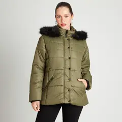 CURVI - Parka Con Gorro Y Detalle En Cintura Verde