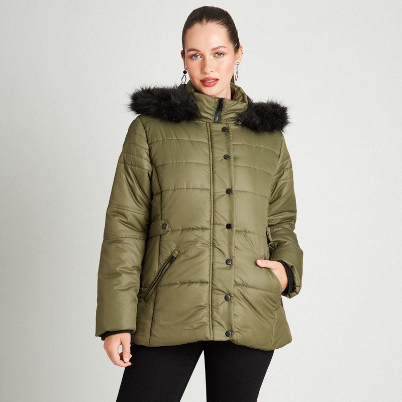 CURVI - Parka Con Gorro Y Detalle En Cintura Verde CURVI